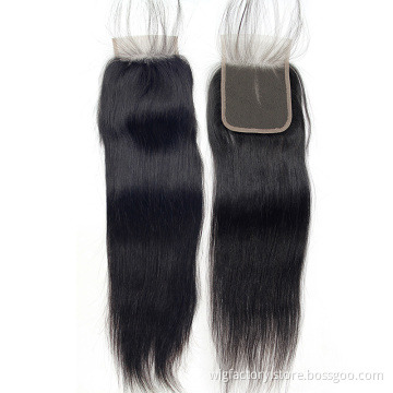 Straight 100% human hair closure 4*4, wholesale closure and frontal,Baby Hair Pre Plucked Remy Natural Color human hair closures